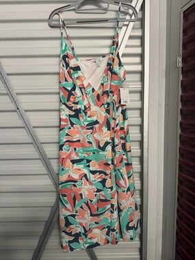 Nine West Coral, Teal & Navy Floral Wrap Midi Dress